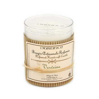 Bougie parfumée:verre/raphia 180g verveine