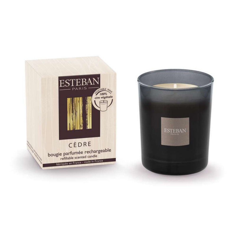 Bougie parfumée au cèdre cire végétale rechargeabl