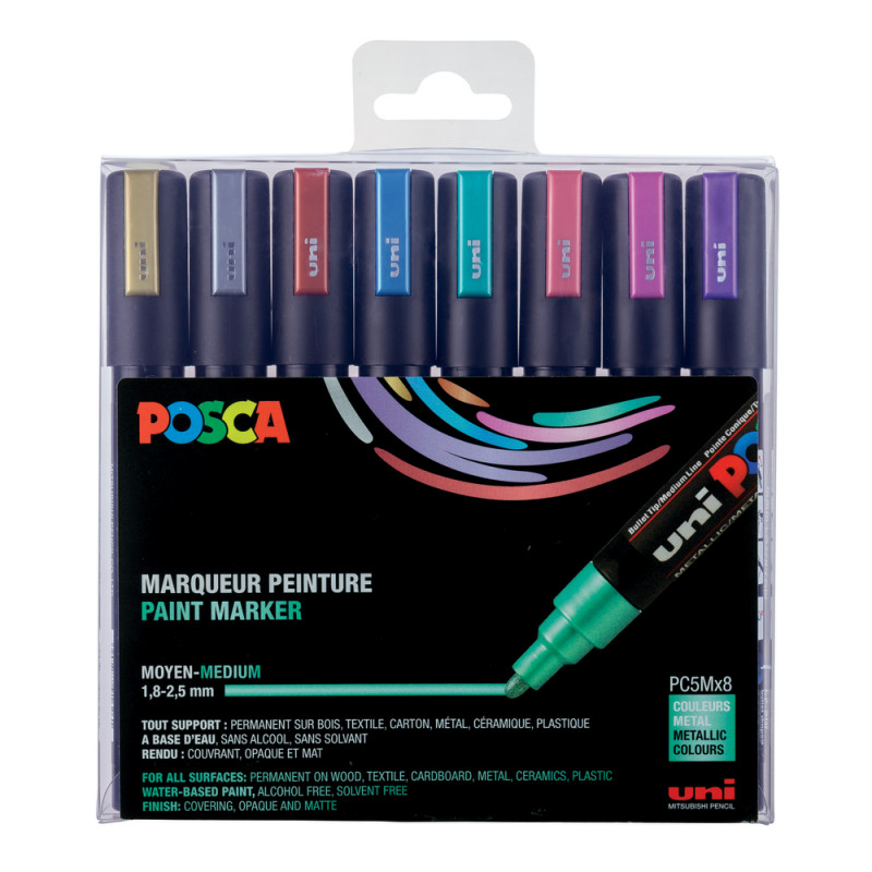 Set 8 marqueurs uni-Posca pointe conique moyenne m