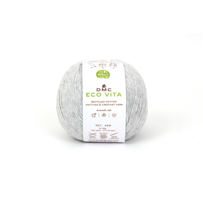 Fil Eco Vita coton recyclé gris pour aiguilles/cro