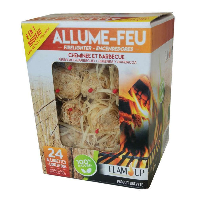 Allume-feux laine de bois avec allumette x24