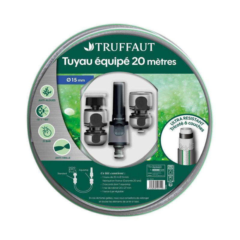 Tuyau d'arrosage D15mm L20m avec raccords