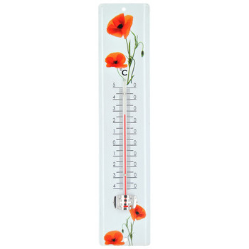 Thermomètre tôle peinte:30cm décor coquelicot