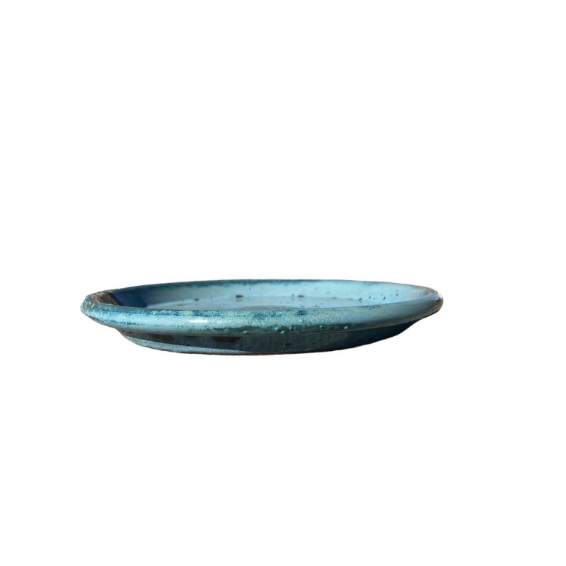 Soucoupe en terre cuite émaillée, coloris blue wav