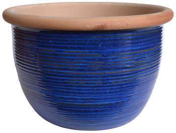 Pot Arona : grès émaillé, bleu, d.31xh.21,5cm