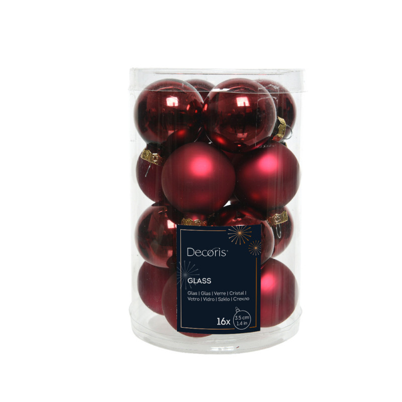 Assortiment 16 boules de Noël en verre, coloris bo
