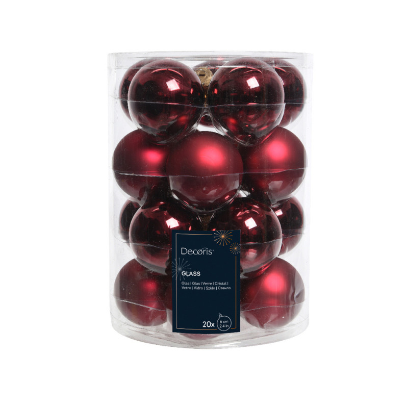 Assortiment 20 boules de Noël en verre, coloris bo