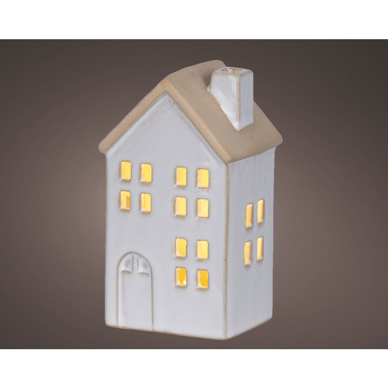Maisonnette de Noël en porcelaine, LED coloris bla