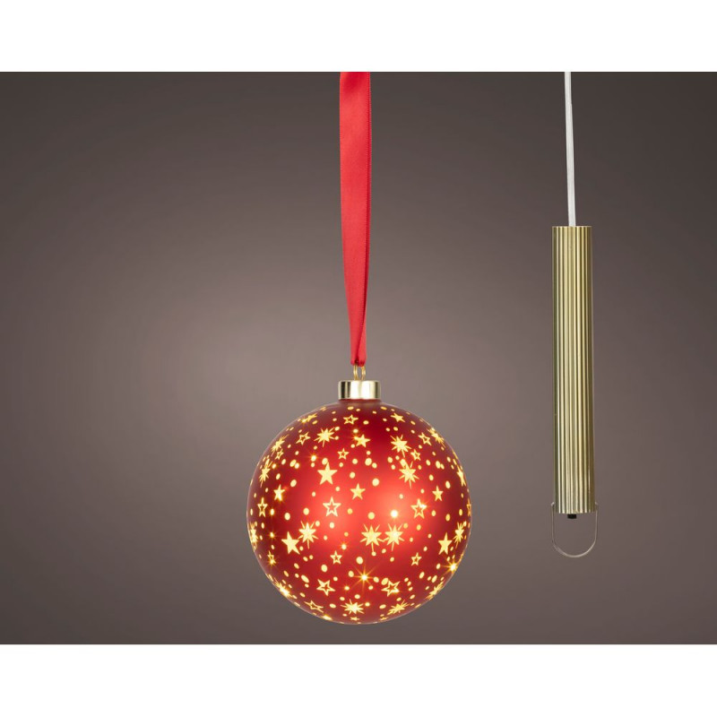 Boule de Noël à suspendre rouge, micro LED blanc c