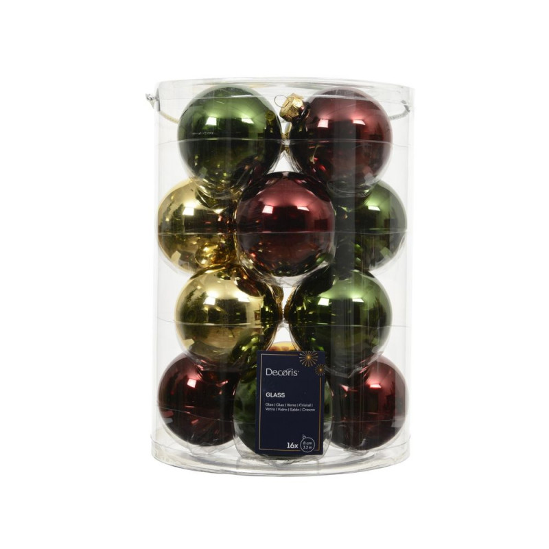 Assortiment 16 boules de Noël en verre, coloris mi
