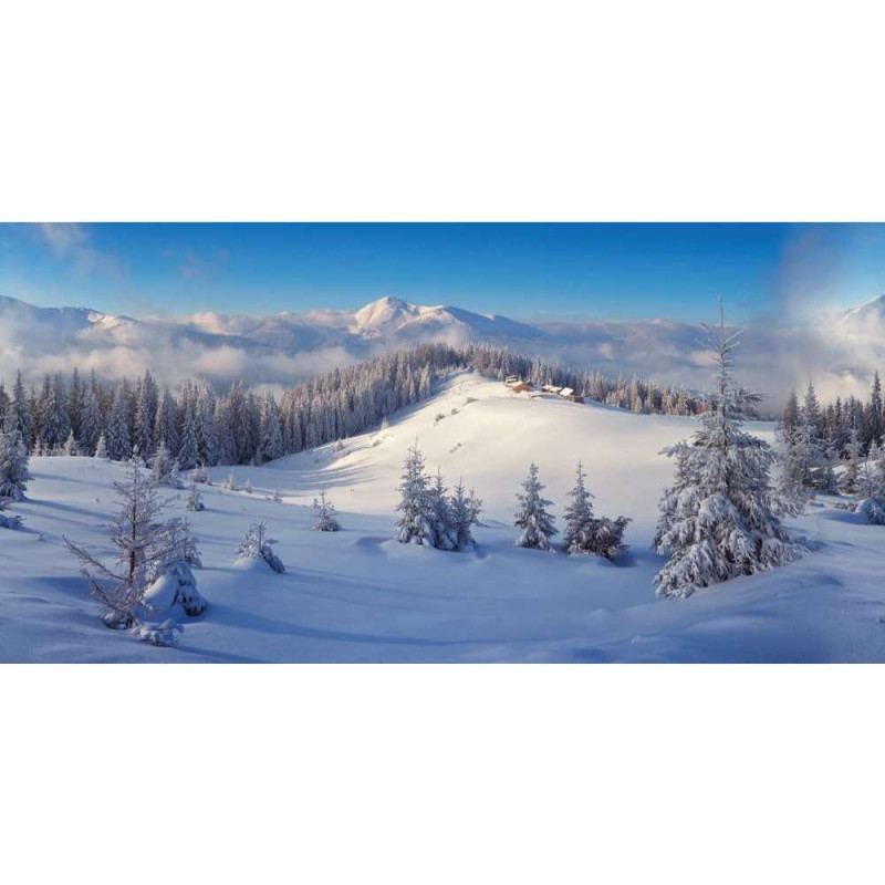 Arrière plan textile, paysage d'hiver - 150X75cm