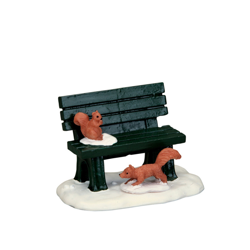 Figurine de Noël : Ecureuils sur un banc de Caddin