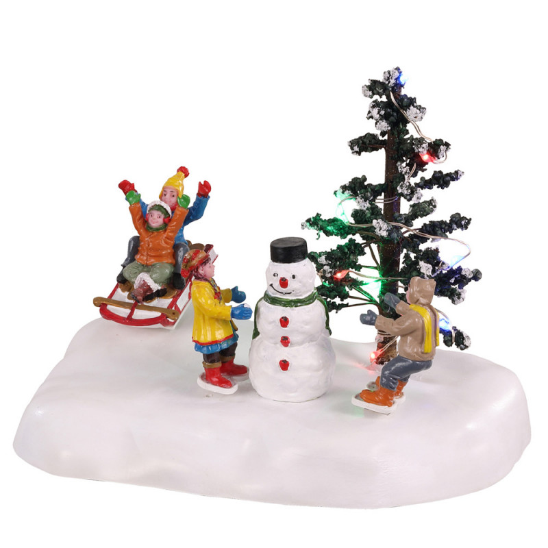 Scène de Noël animée : Jeux dans la neige - H. 12,