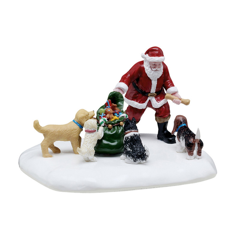 Figurine en résine, Noël au parc à chiens - H. 6,9