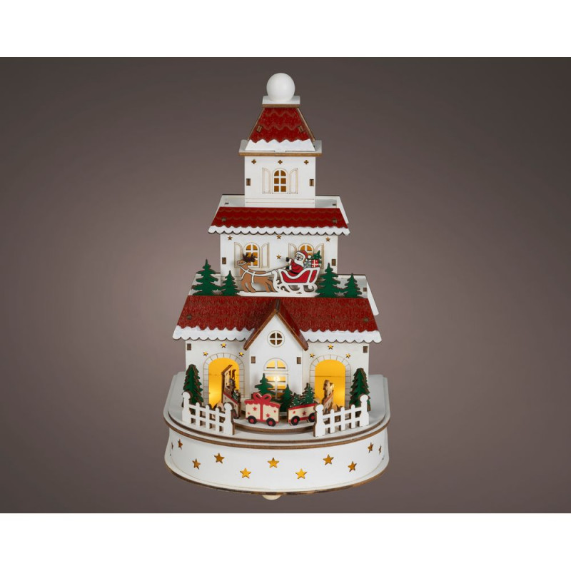 Maison en bois de Noël, LED blanc chaud - H. 29cm