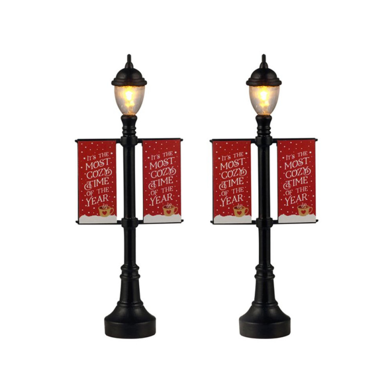 Lot de 2 lampadaires 'Bannières rouges' pour villa