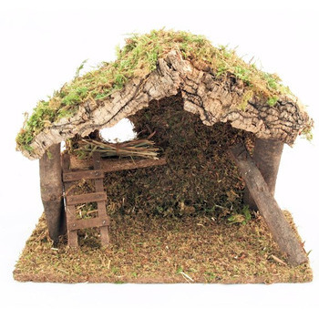 Crèche en bois, liège et mousse 34x14x24cm