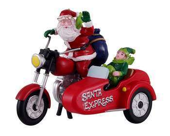Figurine de Noël : Le père Noël express à moto